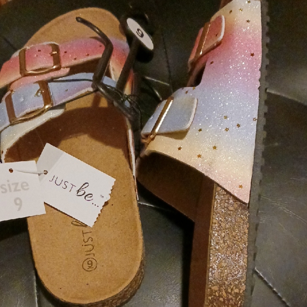 Just Be Sparkly Pink and Blue Sandals - Picture 3 of 5